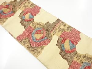 アンティーク　手織り紬霞に抽象模様織り出し名古屋帯